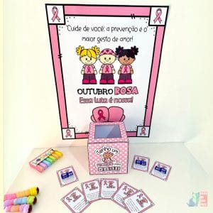 Kit Outubro Rosa - Cartaz, Caixa e Lembrancinha