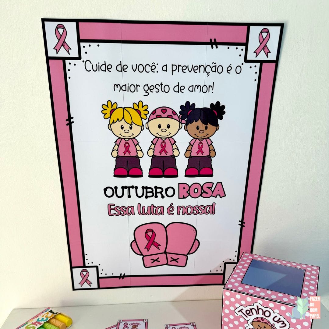 Kit Outubro Rosa - Cartaz, Caixa e Lembrancinha - Imagem 2