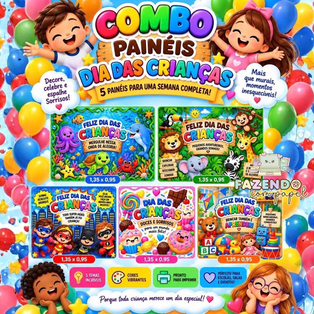 Kit com 5 Painéis Dia das Crianças